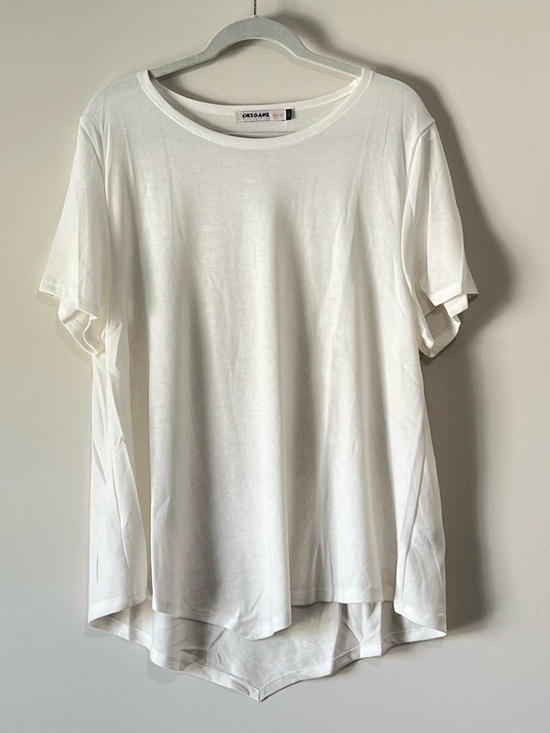 Origami Tops - Origami Ivory Cotton Crewneck Short Sleeve Tee - White